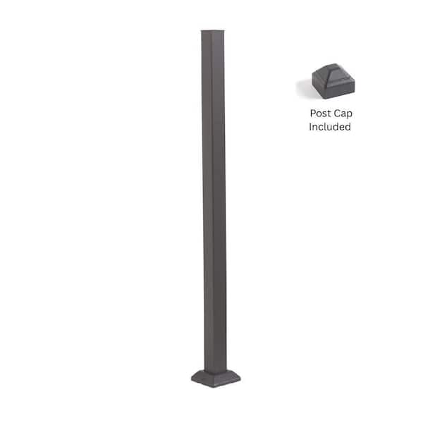 Fe26 2 in. x 55 in. Black Steel Railing Post for Stairs with Cap and Base Cover