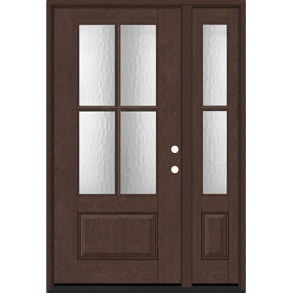 Steves & Sons Regency 53 in. x 80 in. 3/4Lite 4SDL Oasis Deco Glass LHIS Prefinish Chestnut Fiberglass Prehung Front Door w/1_ 14inSL