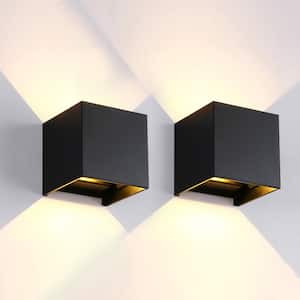 2-Light Matte Black Aluminum Cube LED Outdoor Wall Sconce with Adjustable Light Beam (2-Pack)