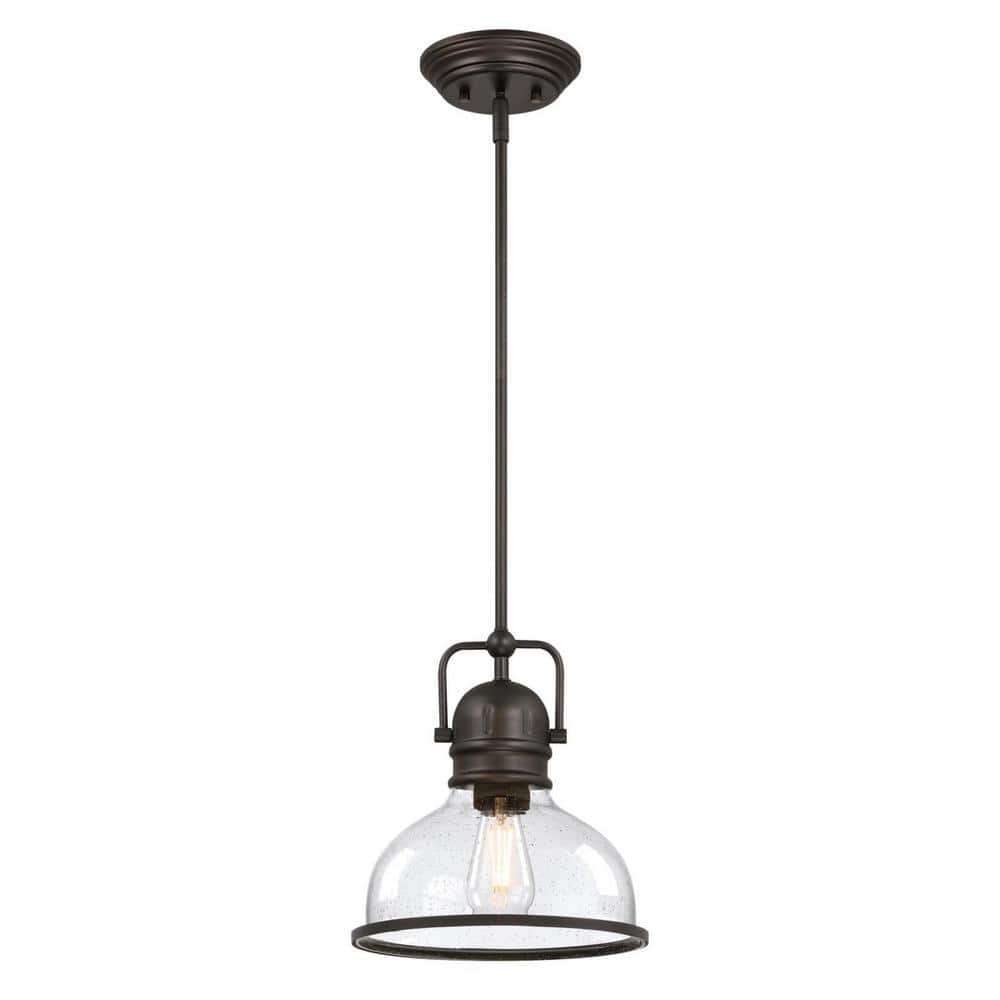 Vintage Black-Bronze Pendant Light with Clear Seeded Glass Shade