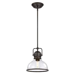 Boswell 1-Light Black-Bronze Shaded Pendant with Clear Seeded Glass