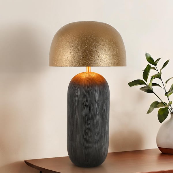 LNC Hecatonimos 25.6 in. Black Mid-Century Mushroom Table lamp with  Textured Aged Gold Exterior and Goldleaf Interior Shade HA05027 - The Home  Depot