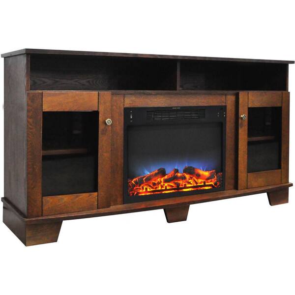 Cambridge Savona 59 in. Electric Fireplace in Walnut with Entertainment Stand and Multi-Color LED Flame Display