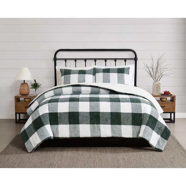 CANNON Cozy Buffalo Check Polyester Green Full/Queen 3 Piece Comforter Set