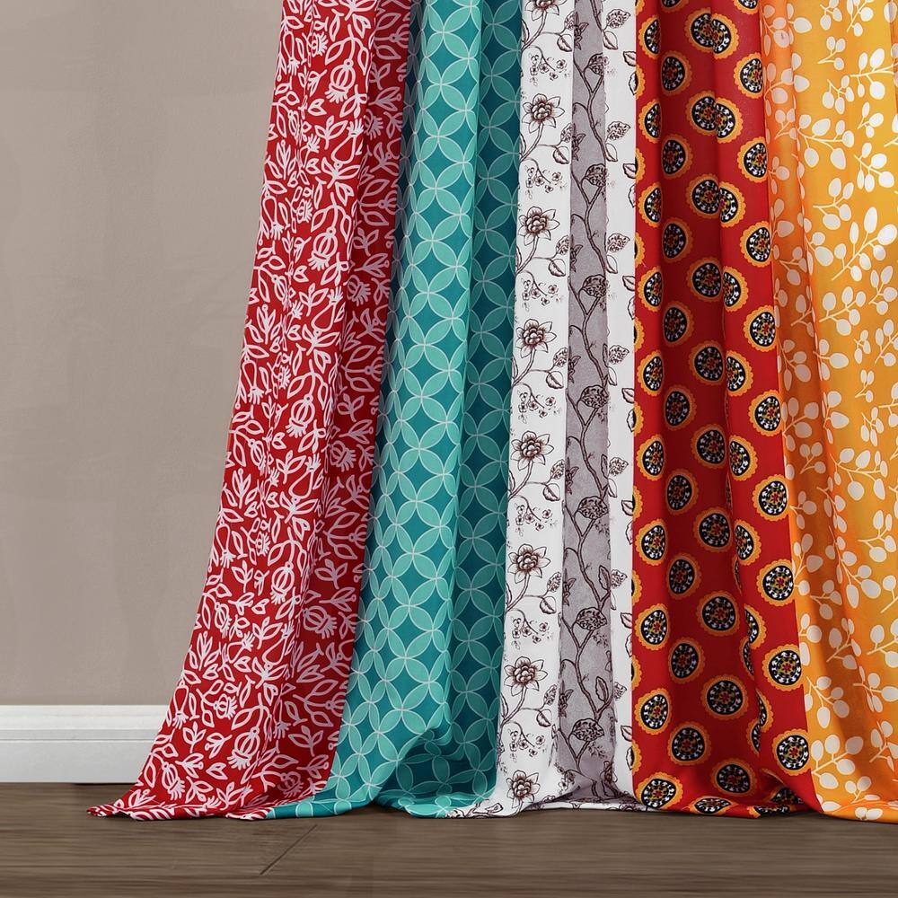 Navy and Multicolor Bohemian Patchwork Polyester Curtain Panels, 95" x 45"