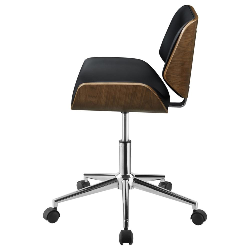 Black Leather Swivel Armless Desk Chair with Metal Base