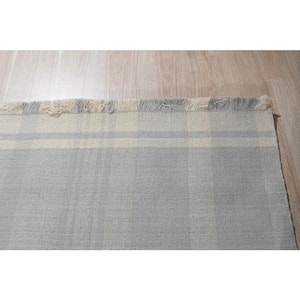 Plaid White 6 ft. x 9 ft. Hand-Knotted Wool Contemporary Flat Weave Area Rug