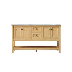 Simply Living 60 in. W x 22 in. D x 34 in. H Bath Vanity in Natural Wood with Carrara White Marble Top