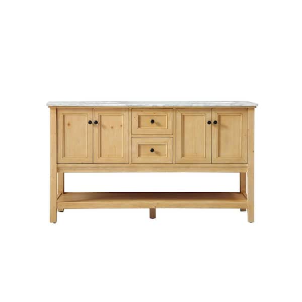 Unbranded Simply Living 60 in. W x 22 in. D x 34 in. H Bath Vanity in Natural Wood with Carrara White Marble Top