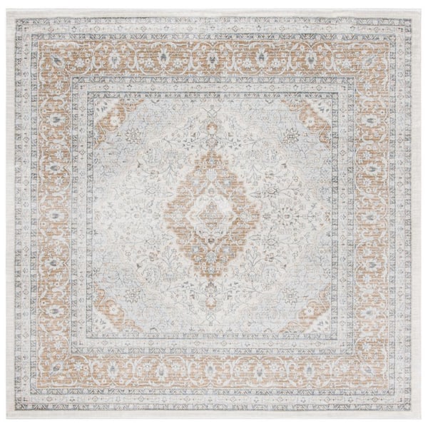 Isabella 4 ft. x 4 ft. Square Cream/Beige Antique Floral Area Rug