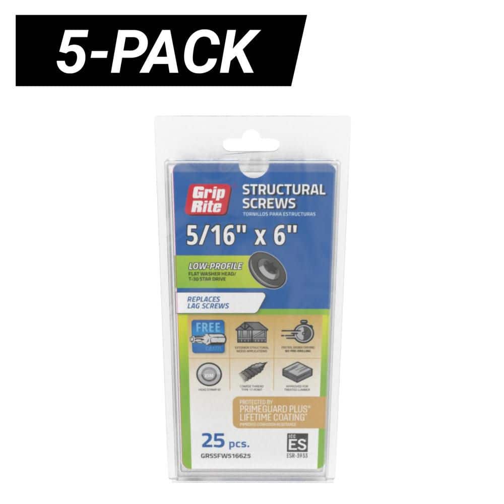 5-Pack 5/16 in. x 6 in. Star Drive T-30 Flat Head Structural Screws 25 per Box/125-Piece price history on PriceWatchPro