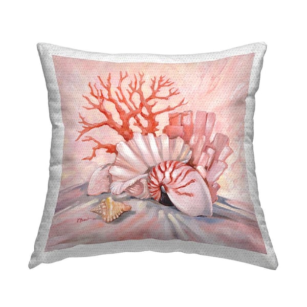 Stupell Industries Various Red Pink Seashells Coral Still Life Pink Square Outdoor Throw Pillow