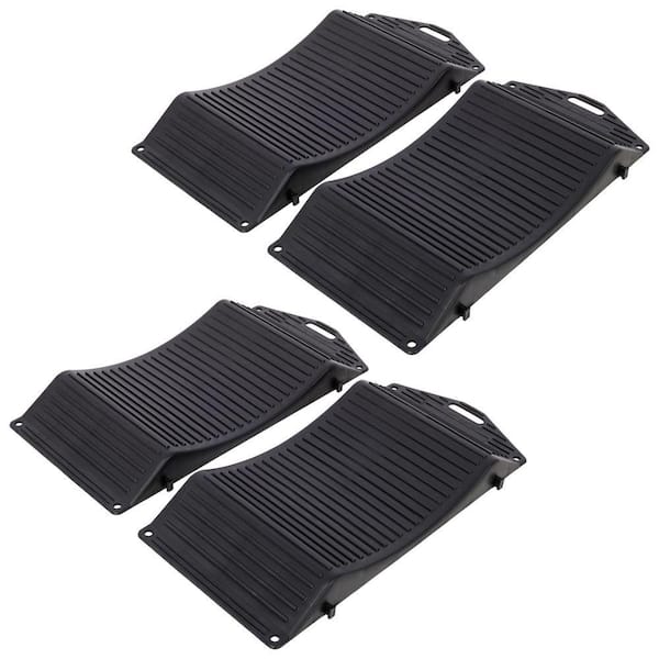 4 PCS Black Outdoor Anti-Slip Hard Plastic Tire Saver Ramps for Backyard Garden Garage