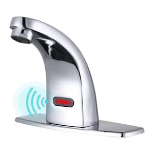 Automatic Sensor Touchless Single Hole Bathroom Faucet with Battery Operated Temperature Mixer and Deckplate in Chrome