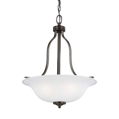 Emmons 17.75 in. 3-Light Heirloom Bronze Traditional Transitional Hanging Chandelier with Satin Etched Glass Shade