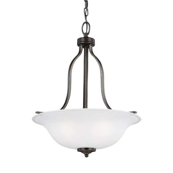 Generation Lighting Emmons 17.75 in. 3-Light Heirloom Bronze Traditional Transitional Hanging Chandelier with Satin Etched Glass Shade