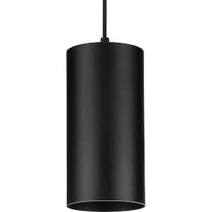 Cylinder Collection 6 in. 1-Light Black Modern Outdoor Pendant Hanging Light