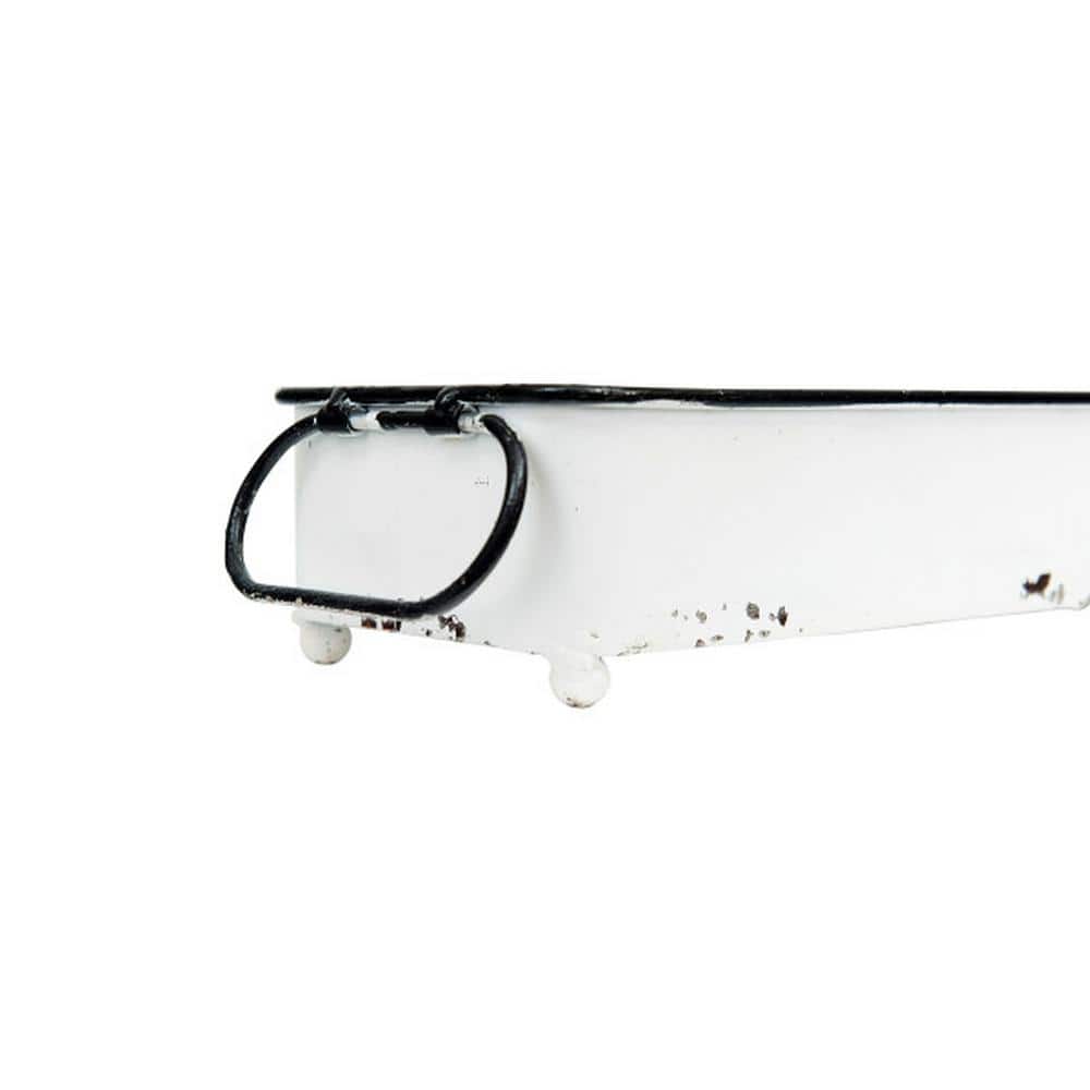 Distressed White Metal Rectangular Tray with Handles