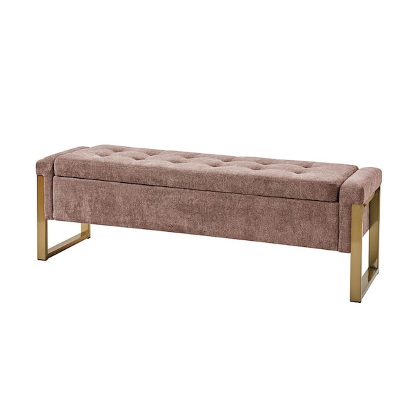 JAYDEN CREATION Alina Brown Modern Upholstered Flip Top Storage Bench with Metal Legs