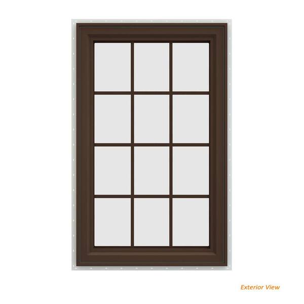 JELD-WEN 29.5 in. x 47.5 in. V-4500 Series Brown Painted Vinyl Right-Handed Casement Window with Colonial Grids/Grilles
