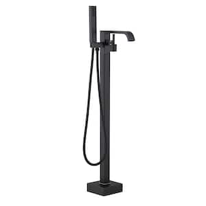 Single-Handle Floor Mounted Tub Filler Trim Claw Foot Freestanding Tub Faucet with Hand Shower in Matte Black