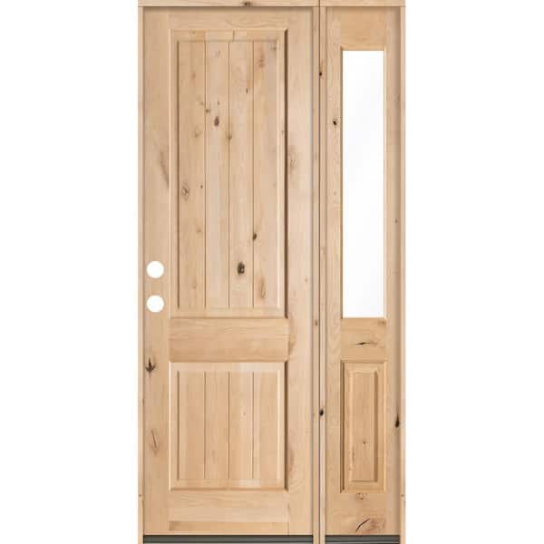 Krosswood Doors 44 in. x 96 in. Rustic Unfinished Knotty Alder Sq-Top VG Right-Hand Right Half Sidelite Clear Glass Prehung Front Door