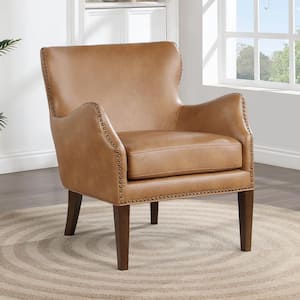 Dallas Saddle Brown Faux Leather Arm Chair with Sloped Arms