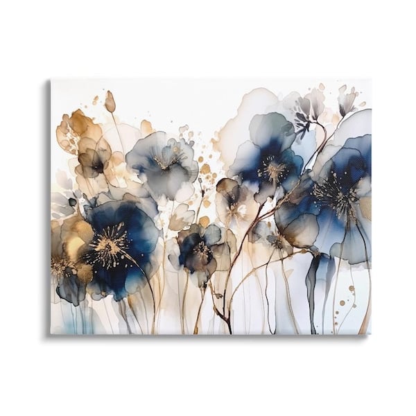 Stupell Industries Navy and Gold Abstraction by LSR Design Studio 1 Piece Gallery Wrapped Unframed Nature Graphic Art Print 30 in. x 24 in.