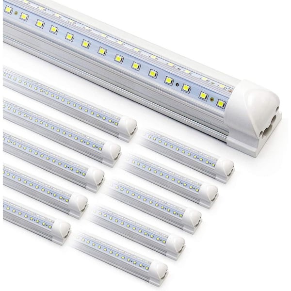 6500 Volt 12000 Lumen Integrated LED Tube Light V-Shape Linkable 270 Degree Lighting Clear Cover 10 Pack