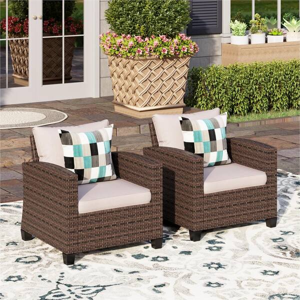 PHI VILLA Dark Brown Rattan Wicker Outdoor Patio Lounge Chairs with ...