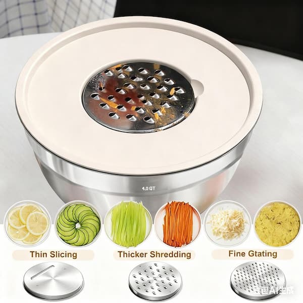 Wudkey 8-Pieces Stainless Steel Khaki Nesting Bowl w/ Grater
