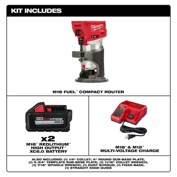 M18 FUEL 18V Lithium-Ion Brushless Cordless Compact Router w/Two 6.0 Ah Battery and Charger