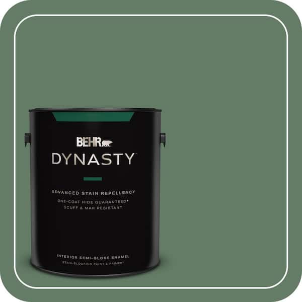 1 gal. #S410-6 Greener Pastures One-Coat Hide Semi-Gloss Enamel Interior Stain-Blocking Paint & Primer