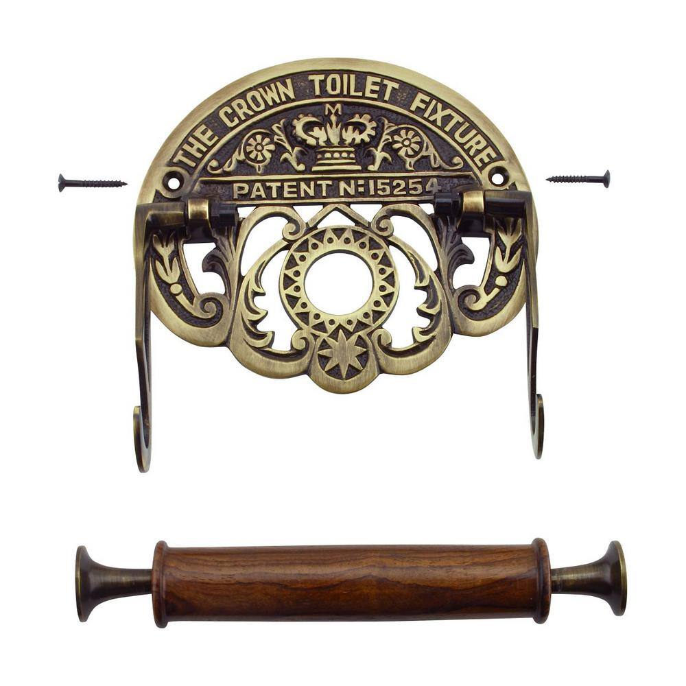 Antique Brass and Wood Victorian Style Toilet Paper Holder