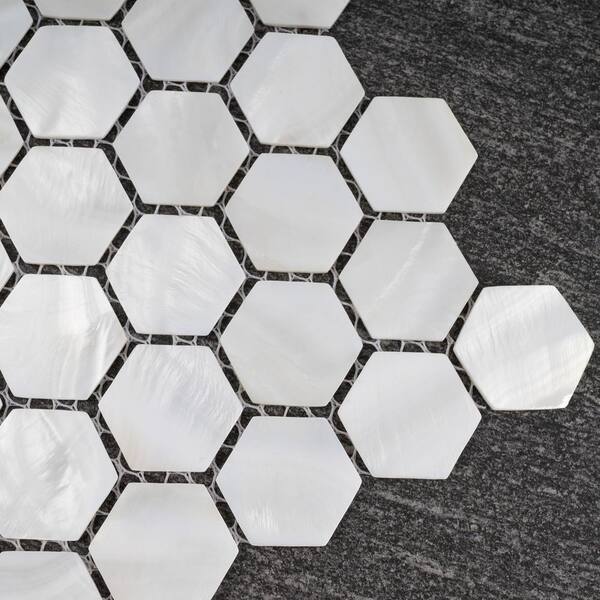 MOLOVO Mother of Pearl White 11.62 in. x 11.82 Honeycomb Glossy