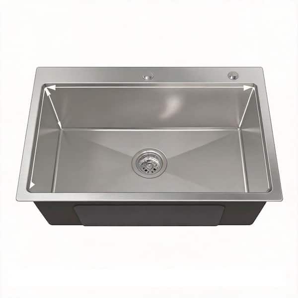 30 in. Drop-In Single Bowl 20-Gauge Brushed Nickel Stainless Steel Kitchen Sink with Drain and Hook Included