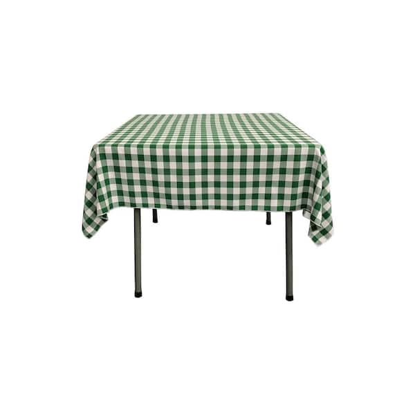 LA Linen 52 in. x 52 in. White and Hunter Green Polyester Gingham Checkered Square Tablecloth