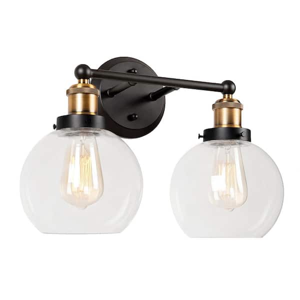 Aspen Creative Corporation 15-1/2 in. 2-Light Antique Bronze Vanity Light with Clear Glass Shade