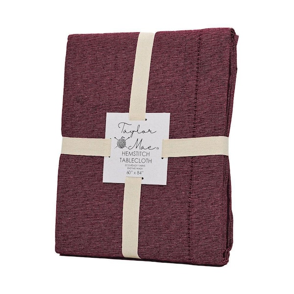 Brittany Hemstitch 52 in. W x 70 in L Wine Solid Cotton Rich Tablecloth