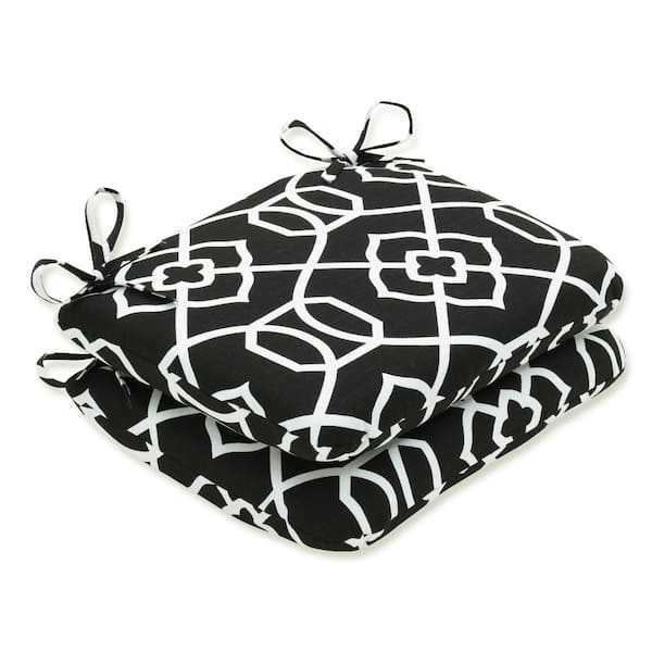 Pillow Perfect 18.5 in. x 15.5 in. Outdoor Dining Chair Cushion in Black/White (Set of 2)