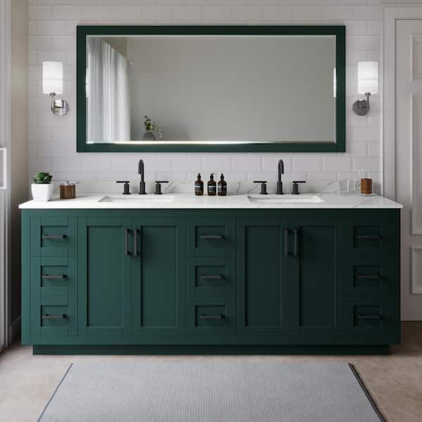 Wyndham Collection Miranda 84 in. W x 22 in. D x 33.75 in. H Double Bath Vanity in Green with Giotto Quartz Top