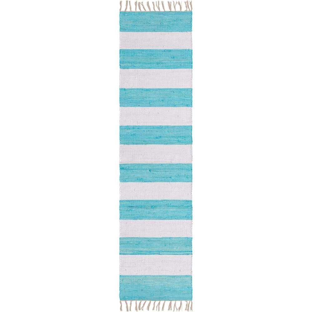 Chindi Rag Striped Turquoise and Ivory 2 ft. 2 in. x 8 ft. Area Rug price history on PriceWatchPro