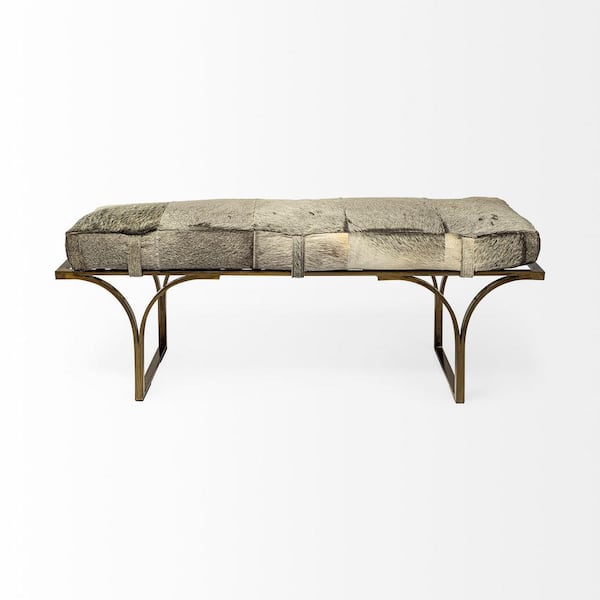 HomeRoots Amelia Gray 55 in. Faux Fur Bedroom Bench Backless Upholstered