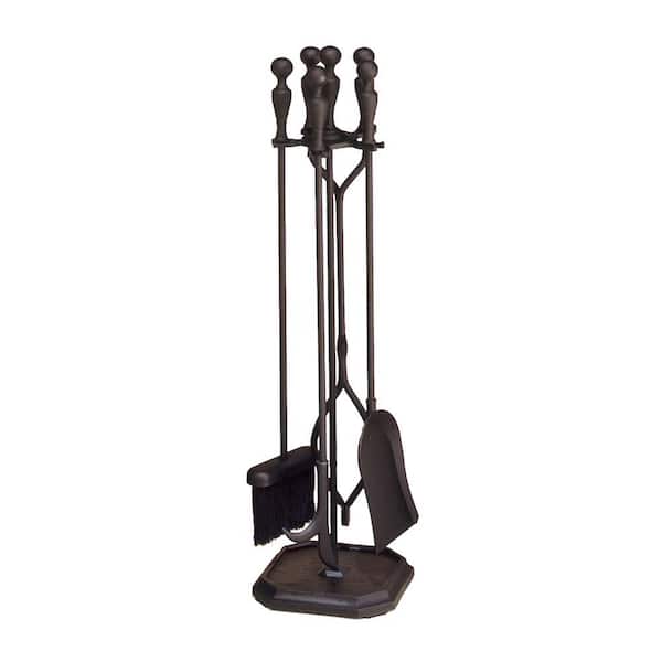 ACHLA DESIGNS 29.5 in. Tall 5-Piece Black Plymouth Fireplace Tool Set with Rectangular Base