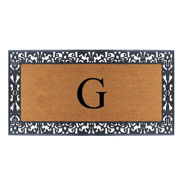 A1 Home Collections Floral Border Paisley Black 30 in. H x 60 in. H Rubber and Coir Monogrammed G Door Mat