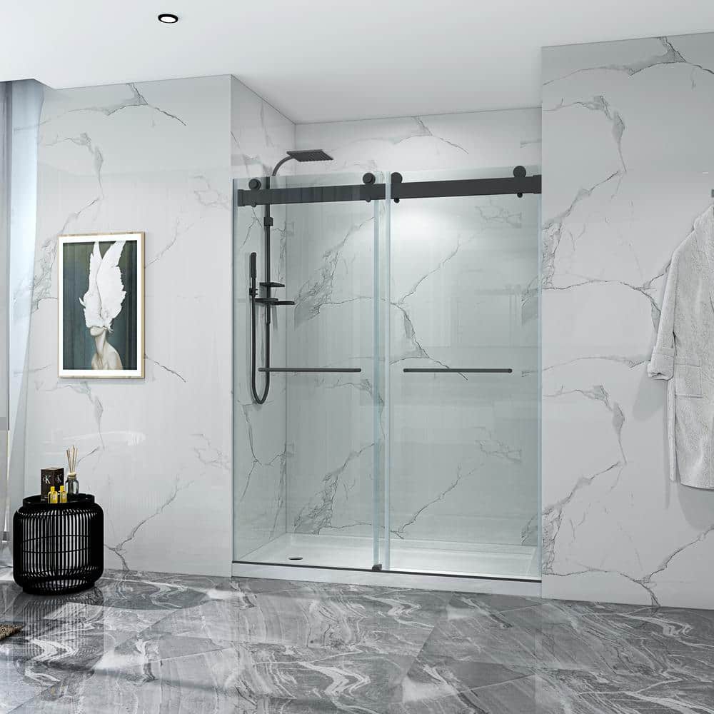 Matte Black 60" x 76" Frameless Double Sliding Shower Door
