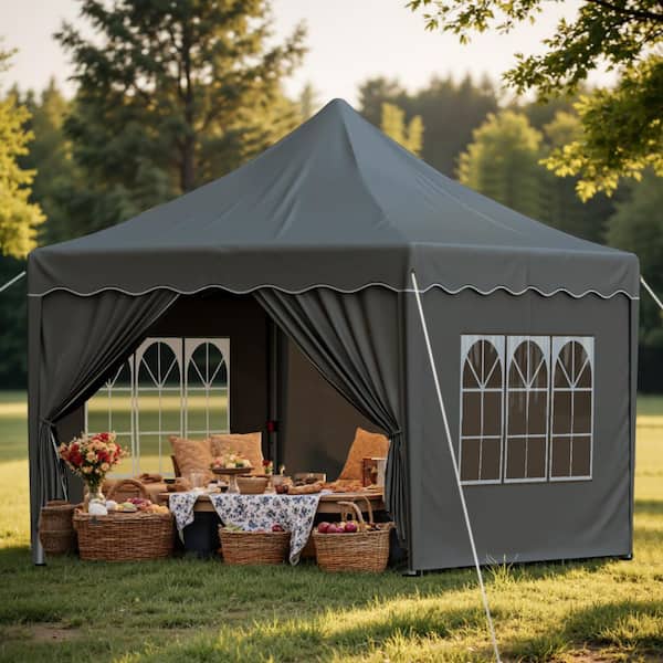 Patiowell 10 ft. x 10 ft. Pop Up Canopy Tent, Outdoor Canopy Event Tent with Stakes, Ropes, Black