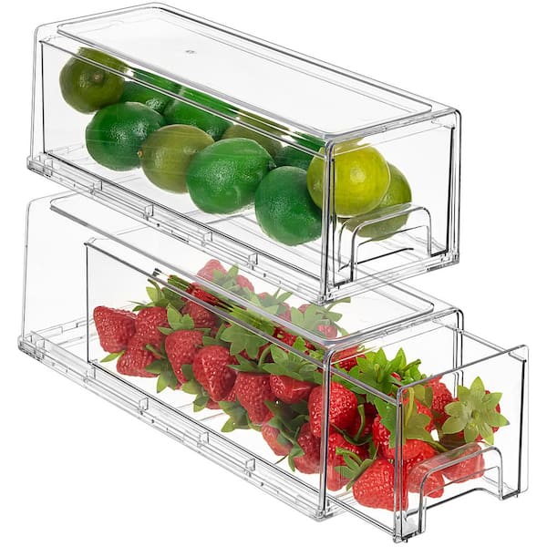 3 Pack Stackable Refrigerator Organizer Bins with Pull-out Drawer, Drawable  Clear Fridge Drawer Organizer with Handle, Plastic Kitchen Pantry Storage  Containers 