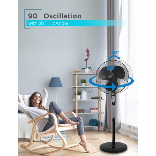 BLACK+DECKER 18-in 3-Speed Indoor White Oscillating Pedestal Fan with  Remote in the Portable Fans department at
