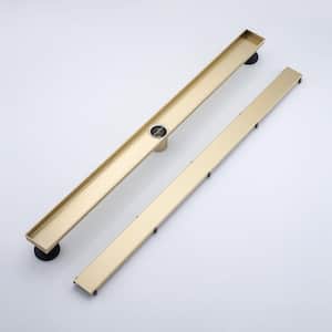 36 in. Long Rectangular Stainless Steel Linear Shower Drain in Brushed Gold